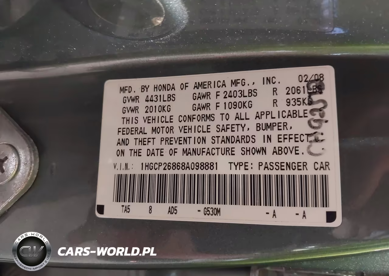 2008 Honda Accord 2.4 Ex-L VIN:1HGCP26868A098881 - 9