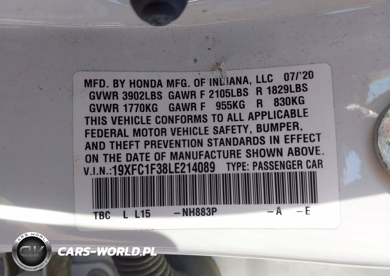 2020 Honda Civic Ex VIN:19XFC1F38LE214089 - 9