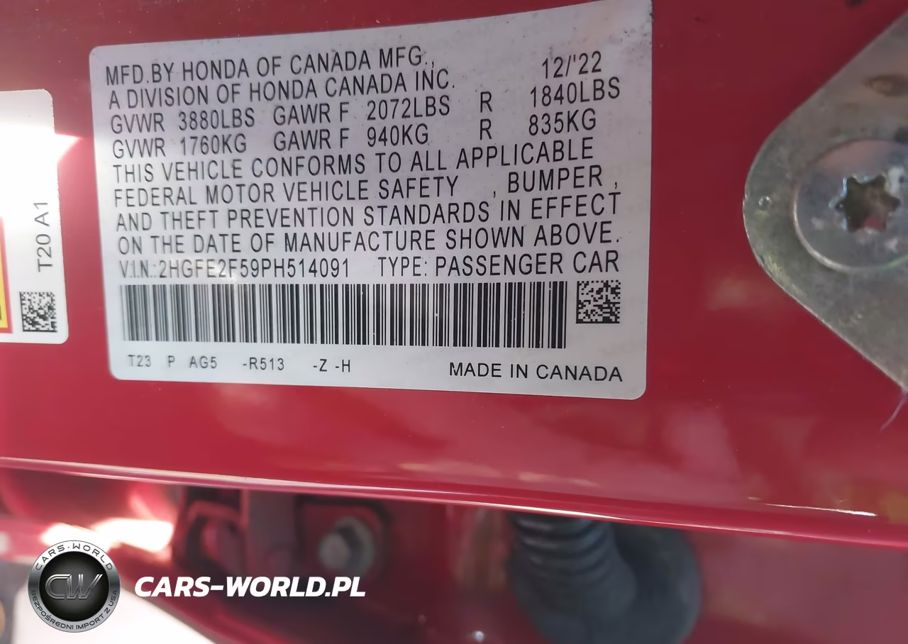 2023 Honda Civic Sport VIN:2HGFE2F59PH514091 - 9