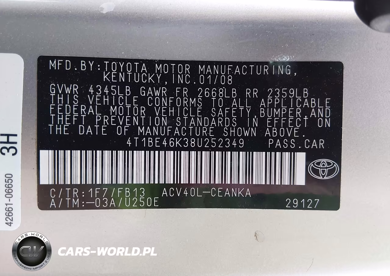 2008 Toyota Camry Ce-Le-Xle-Se VIN:4T1BE46K38U252349 - 9