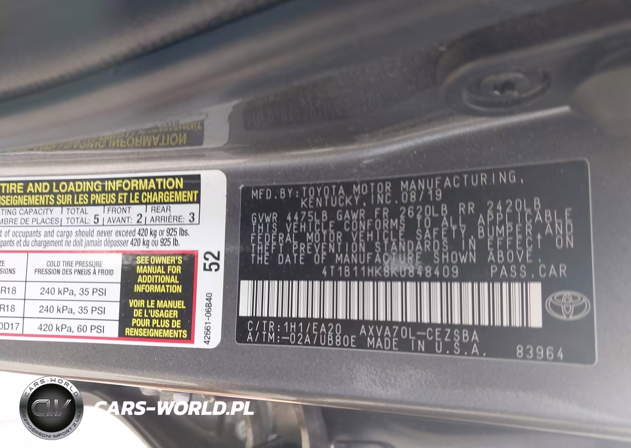 2019 Toyota Camry Se VIN:4T1B11HK8KU848409 - 9