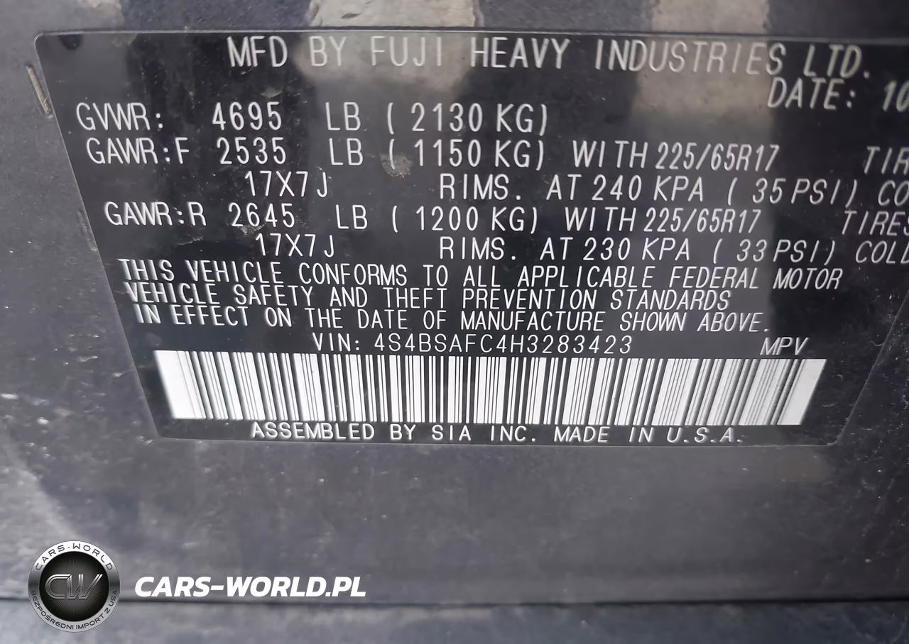 2017 Subaru Outback 2.5I Premium VIN:4S4BSAFC4H3283423 - 9