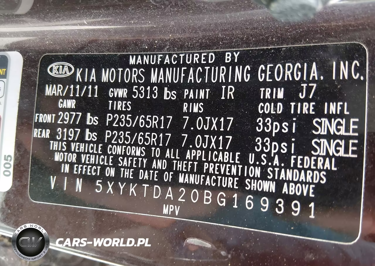 2011 Kia Sorento Lx V6 VIN:5XYKTDA20BG169391 - 9