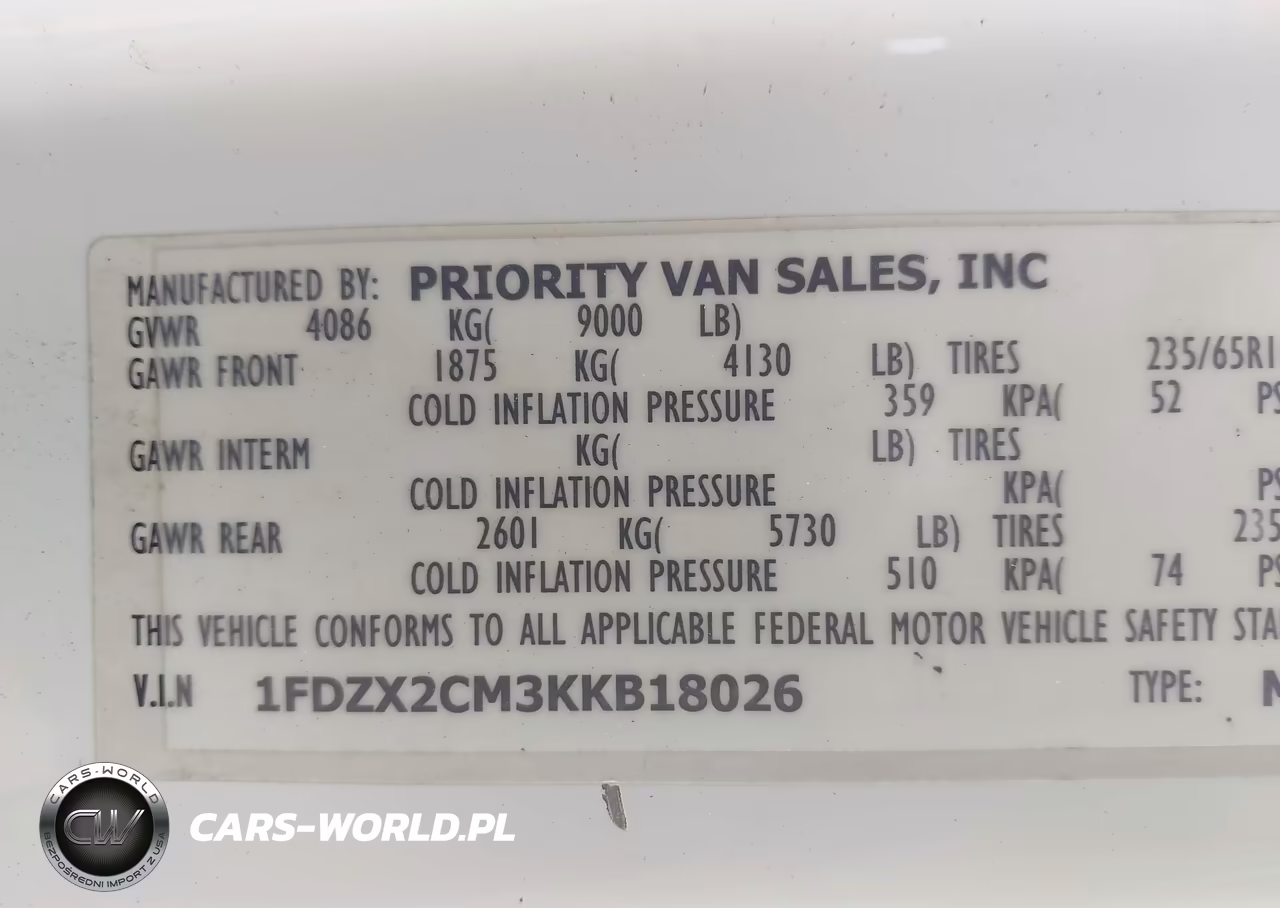2019 Ford Transit-350 Xl VIN:1FDZX2CM3KKB18026 - 9