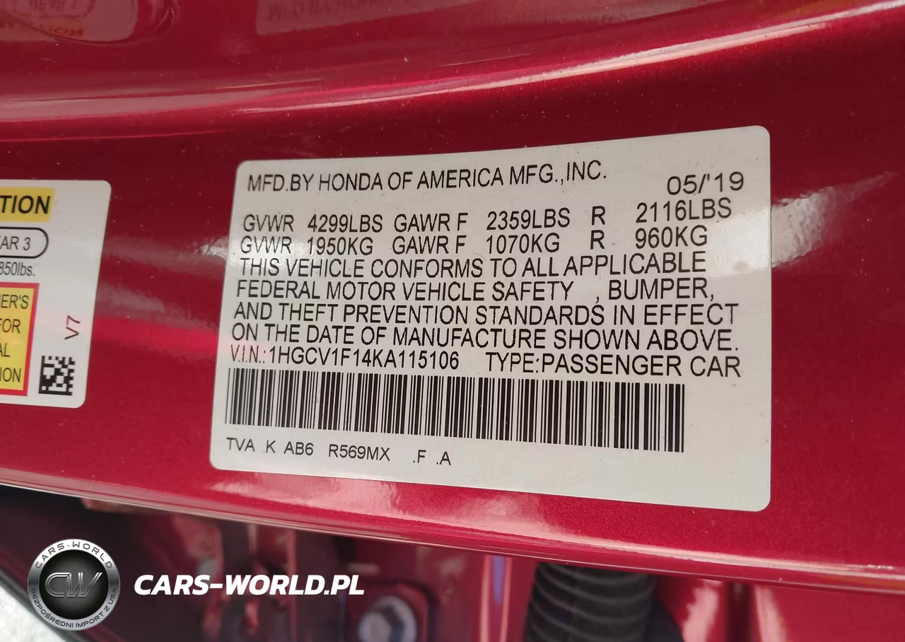2019 Honda Accord Lx VIN:1HGCV1F14KA115106 - 9