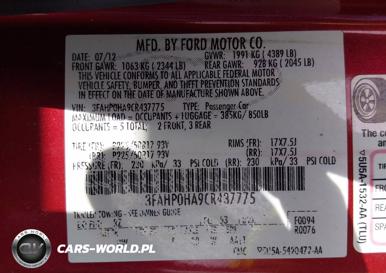 2012 Ford Fusion Se VIN:3FAHP0HA9CR437775 - 9
