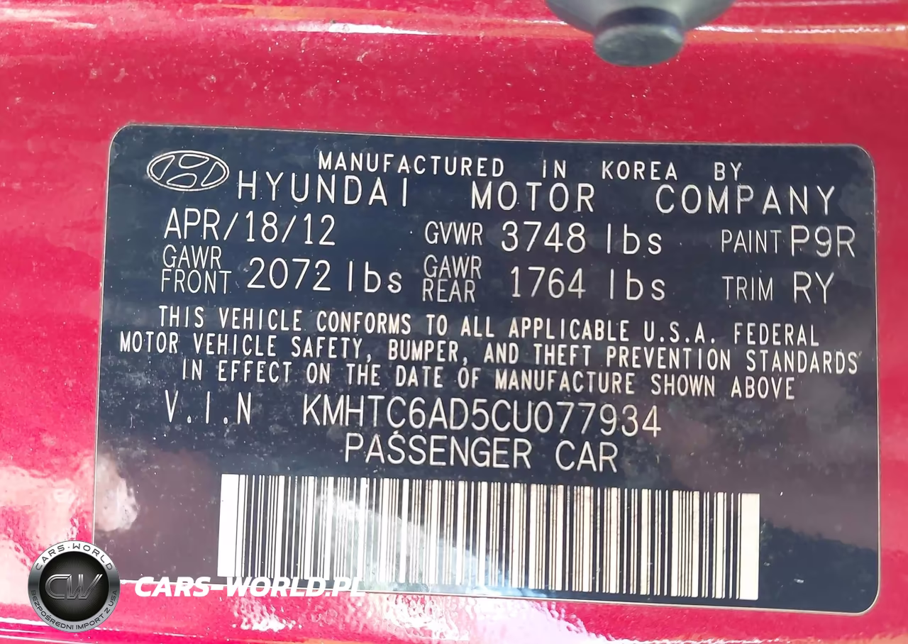 2012 Hyundai Veloster Base W-Red-Black VIN:KMHTC6AD5CU077934 - 9