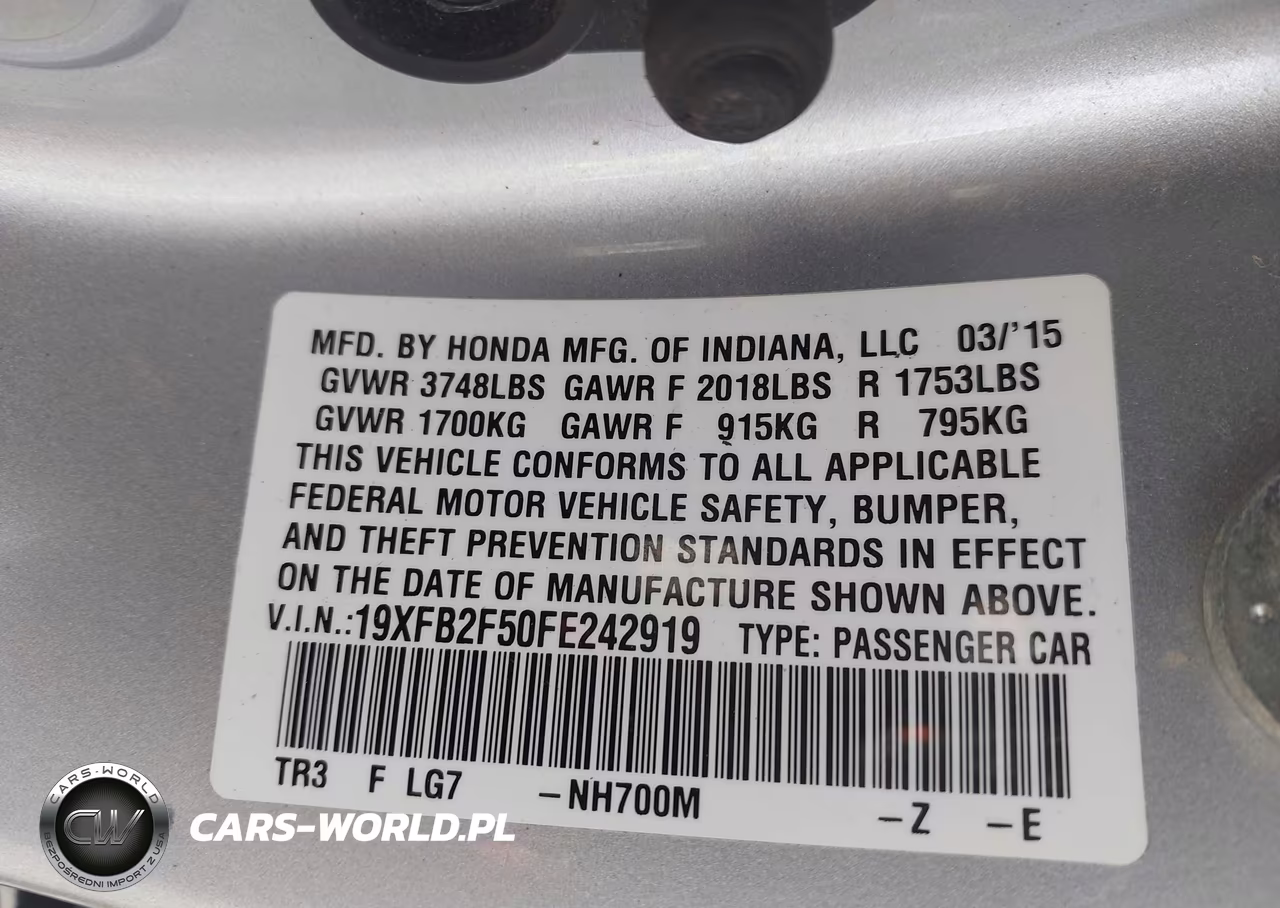 2015 Honda Civic Lx VIN:19XFB2F50FE242919 - 9
