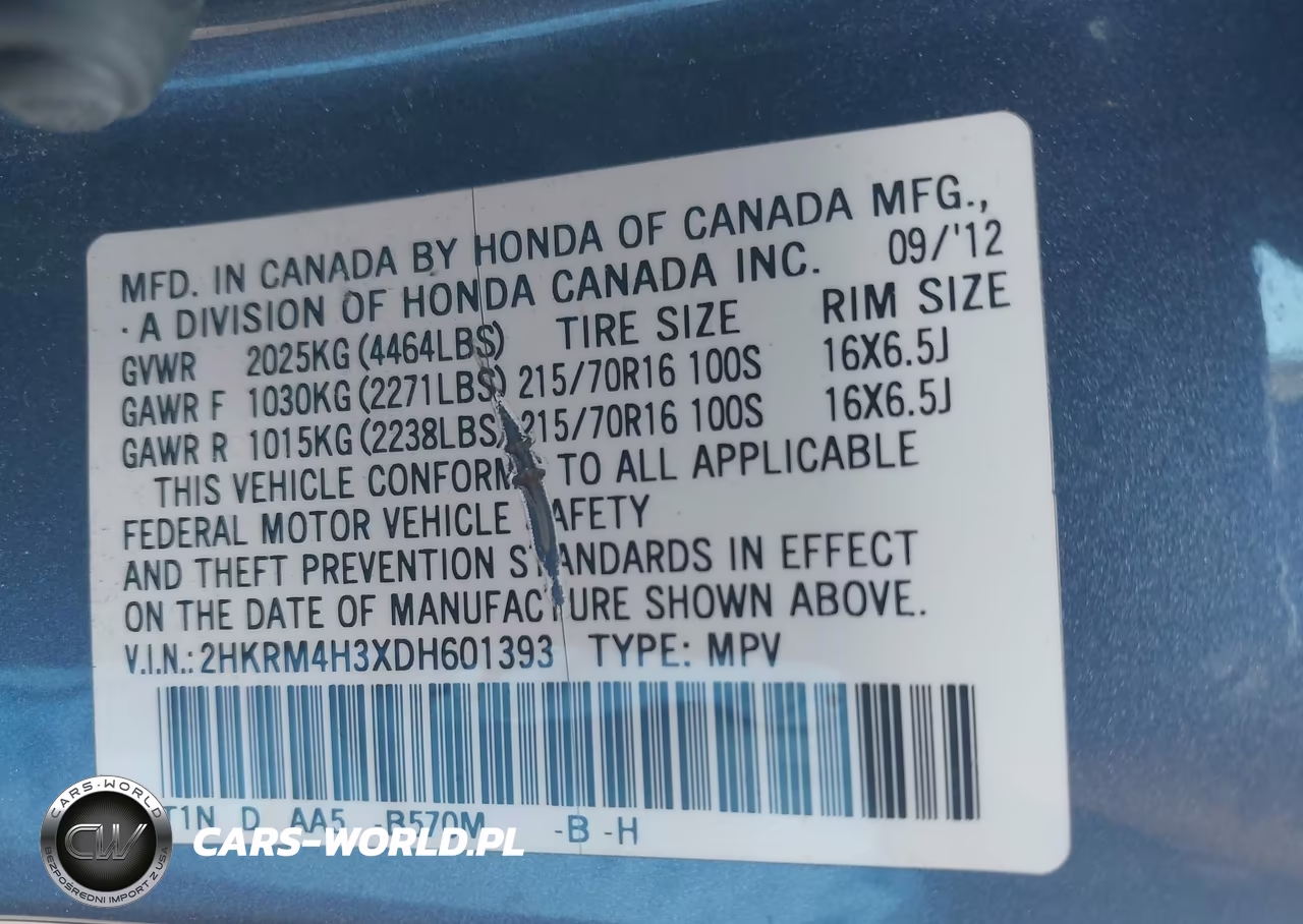 2013 Honda Cr-V Lx VIN:2HKRM4H3XDH601393 - 9