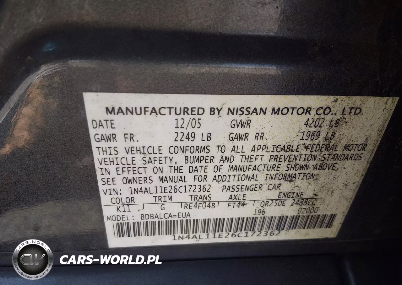 2006 Nissan Altima 2.5 S VIN:1N4AL11E26C172362 - 9