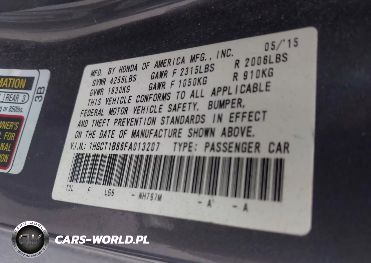 2015 Honda Accord Ex-L VIN:1HGCT1B86FA013207 - 9