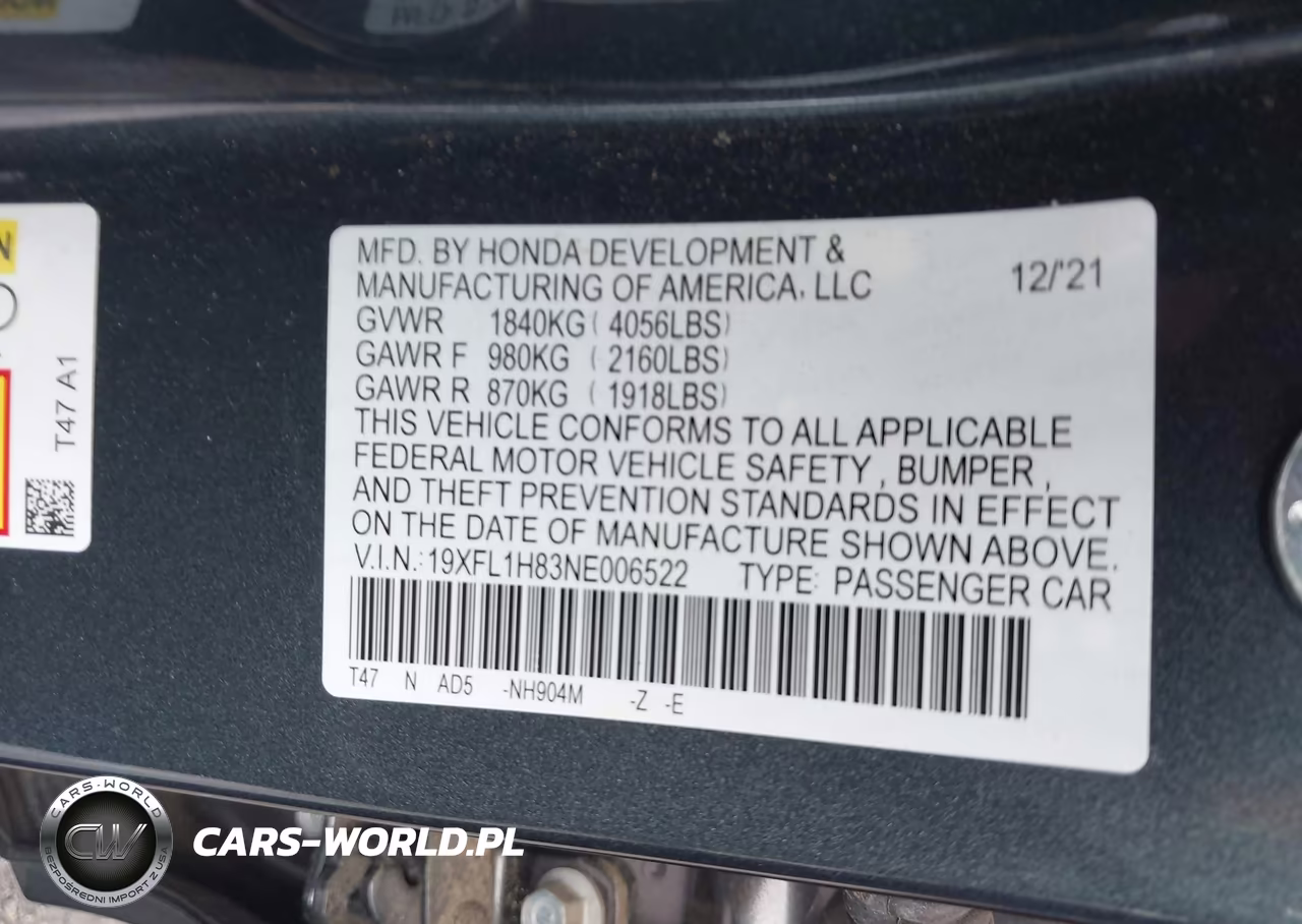 2022 Honda Civic Sport Touring VIN:19XFL1H83NE006522 - 9
