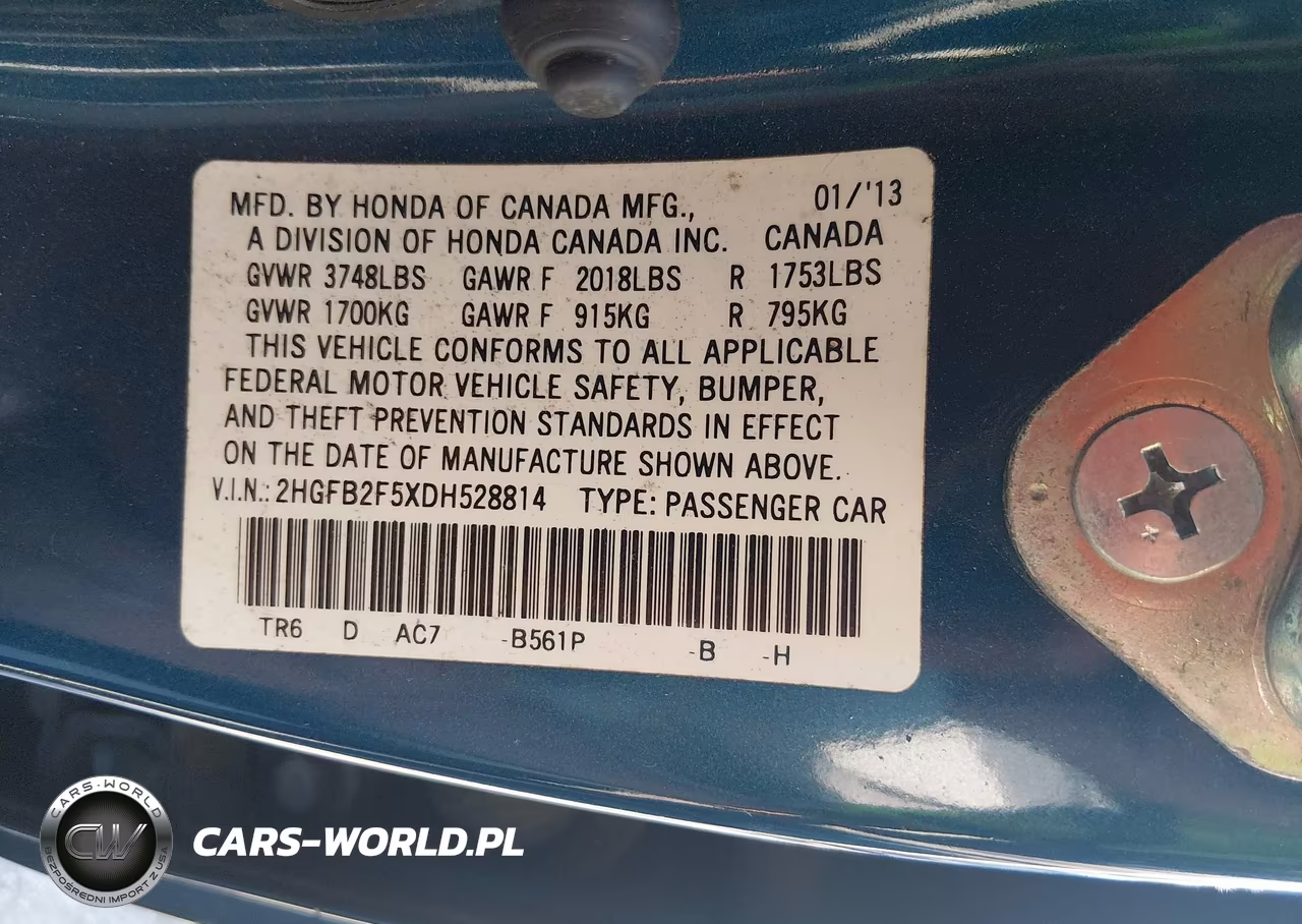 2013 Honda Civic Lx VIN:2HGFB2F5XDH528814 - 9