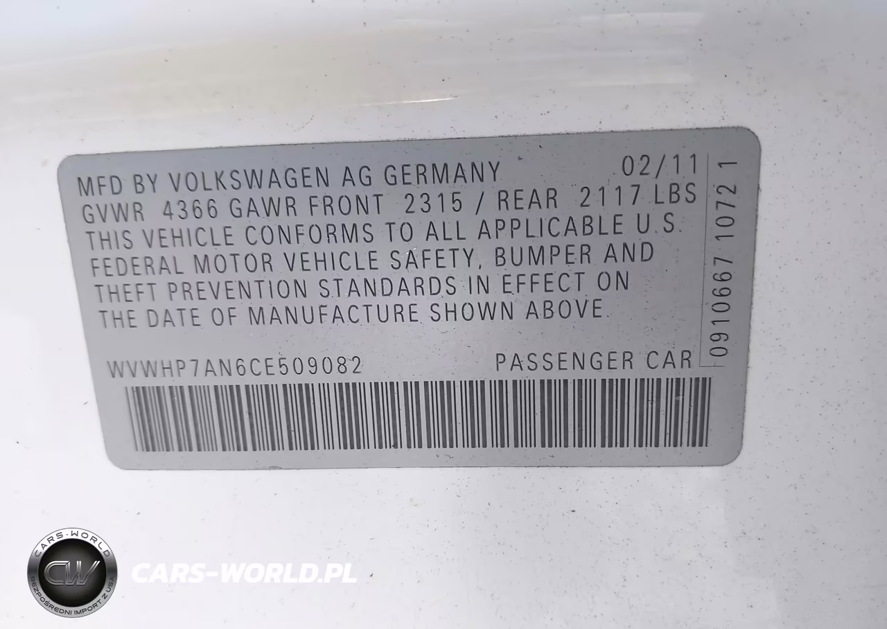 2012 Volkswagen Cc Lux Plus VIN:WVWHP7AN6CE509082 - 9