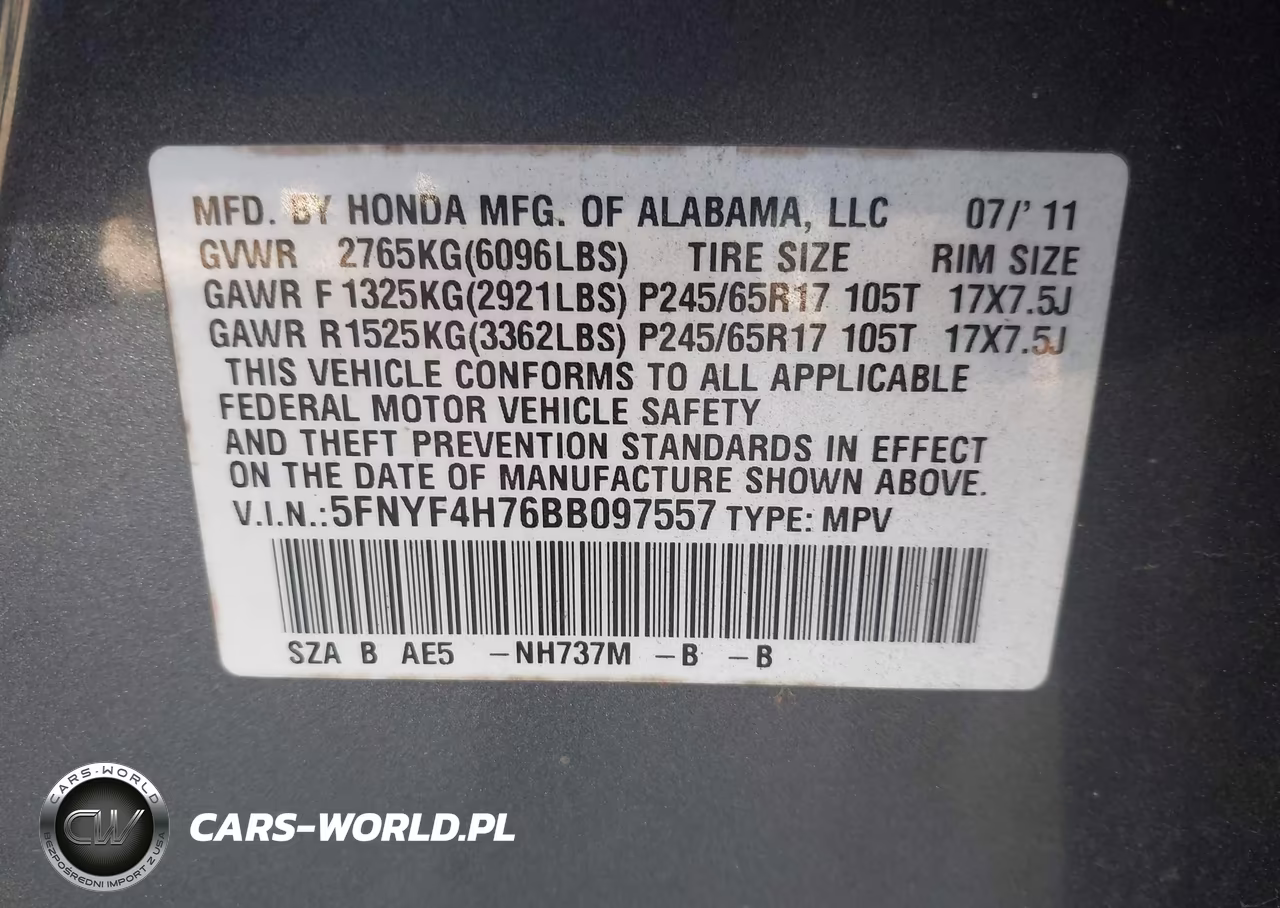 2011 Honda Pilot Ex-L VIN:5FNYF4H76BB097557 - 9