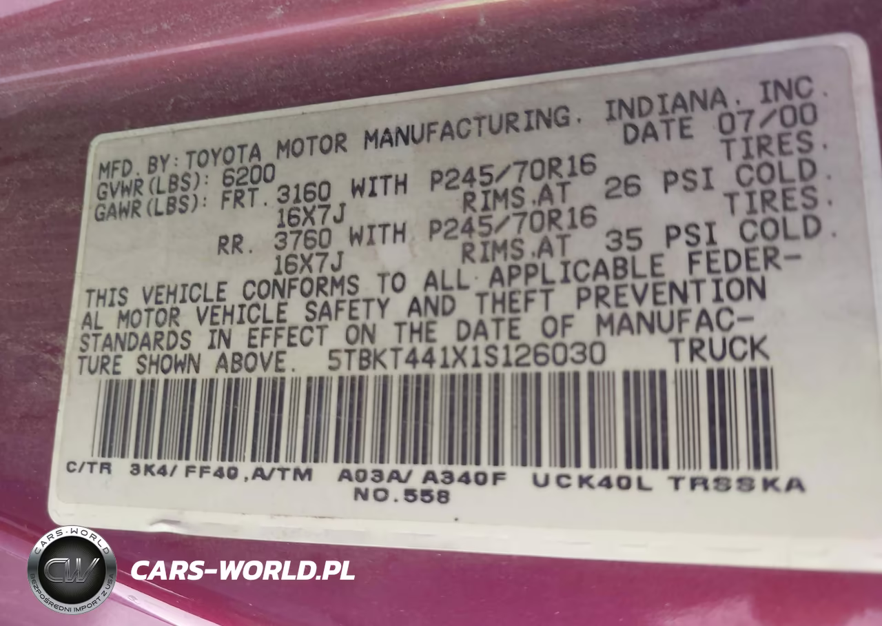 2001 Toyota Tundra VIN:5TBKT441X1S126030 - 9