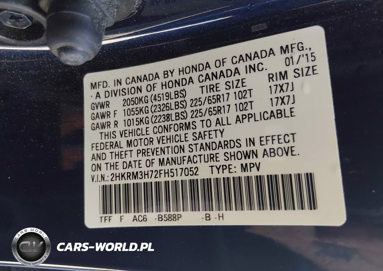 2015 Honda Cr-V Ex-L VIN:2HKRM3H72FH517052 - 9