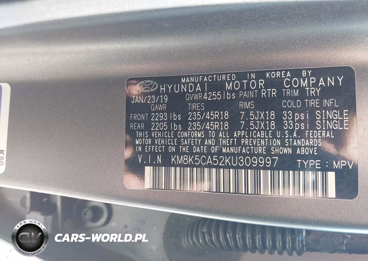 2019 Hyundai Kona Iron Man VIN:KM8K5CA52KU309997 - 9