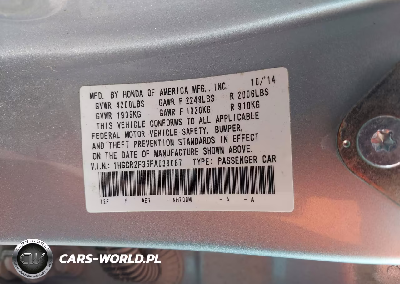 2015 Honda Accord Lx VIN:1HGCR2F35FA039087 - 9