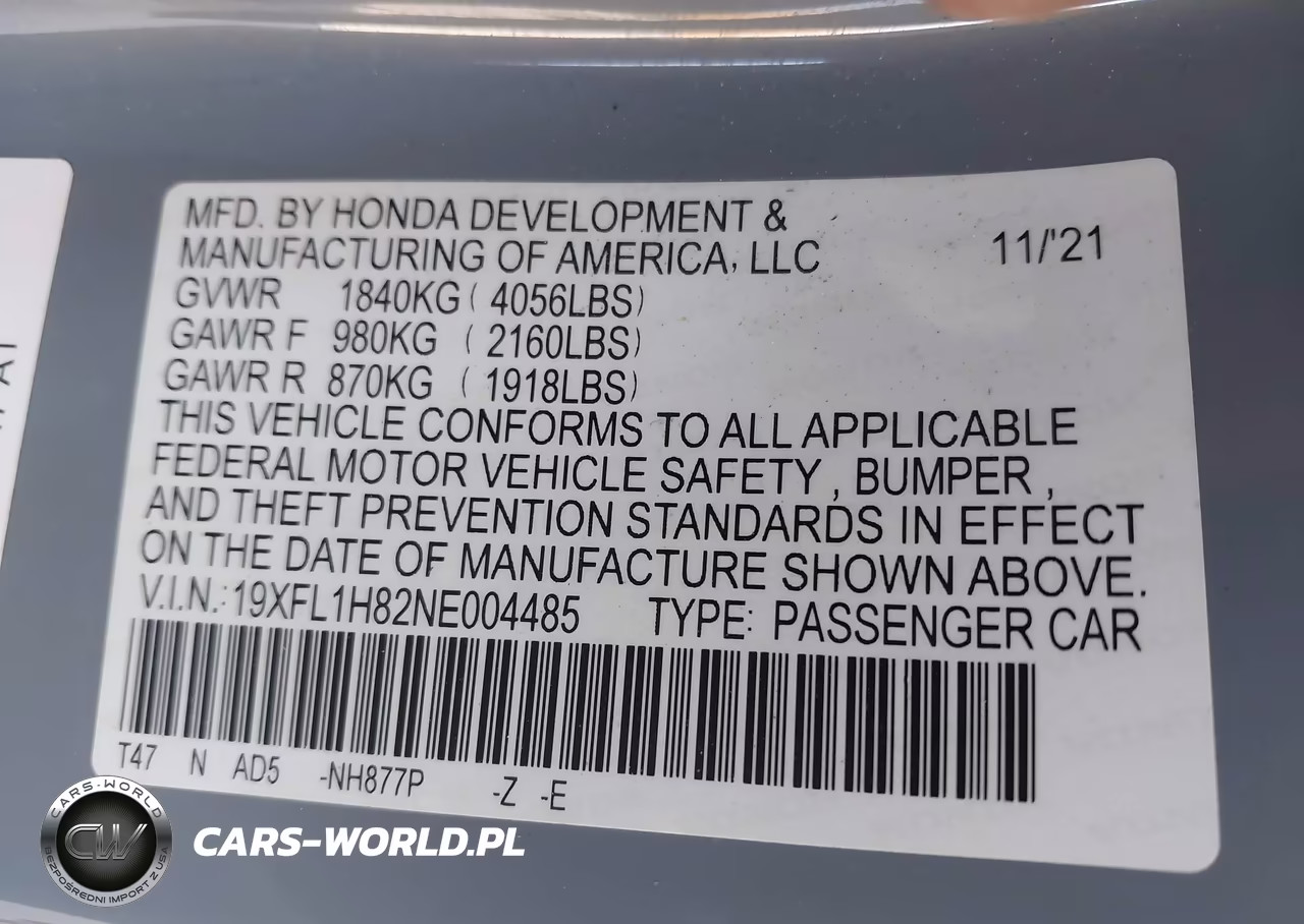 2022 Honda Civic Sport Touring VIN:19XFL1H82NE004485 - 9