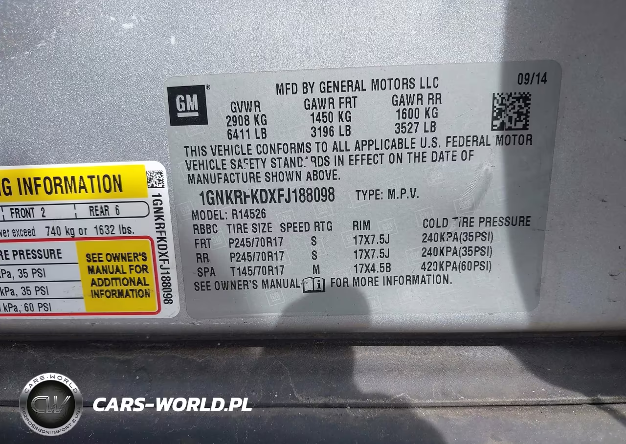 2015 Chevrolet Traverse Ls VIN:1GNKRFKDXFJ188098 - 9