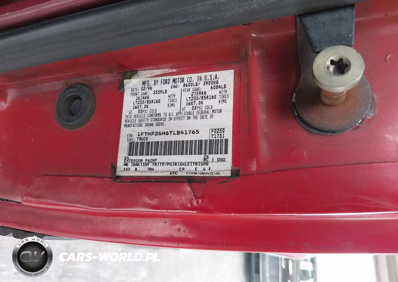 1996 Ford F250 VIN:1FTHF26H6TLB41765 - 9