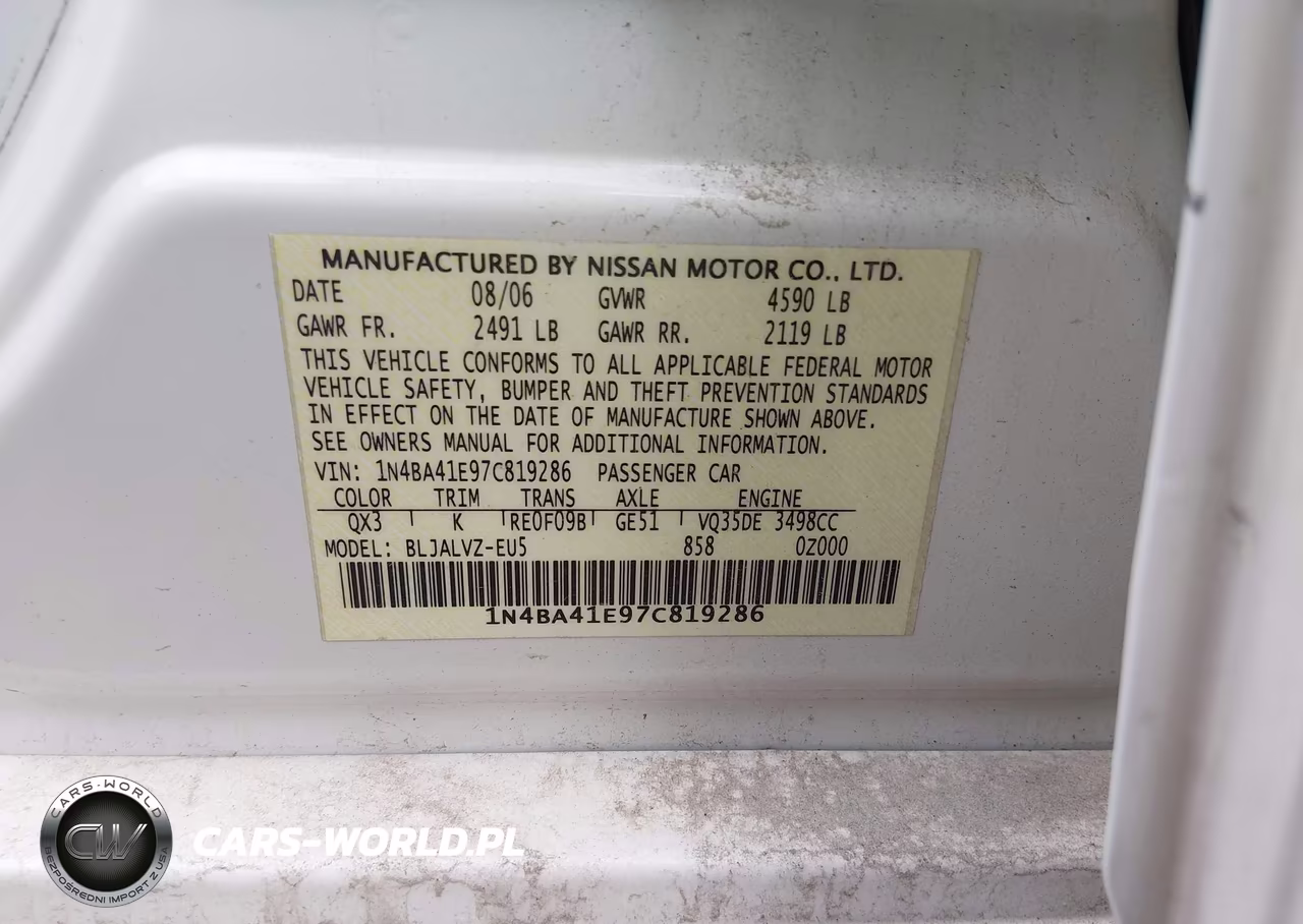 2007 Nissan Maxima 3.5 Se VIN:1N4BA41E97C819286 - 9