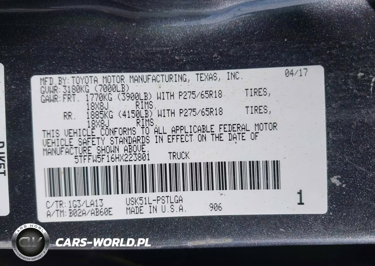 2017 Toyota Tundra Limited 5.7L V8 VIN:5TFFW5F16HX223801 - 9