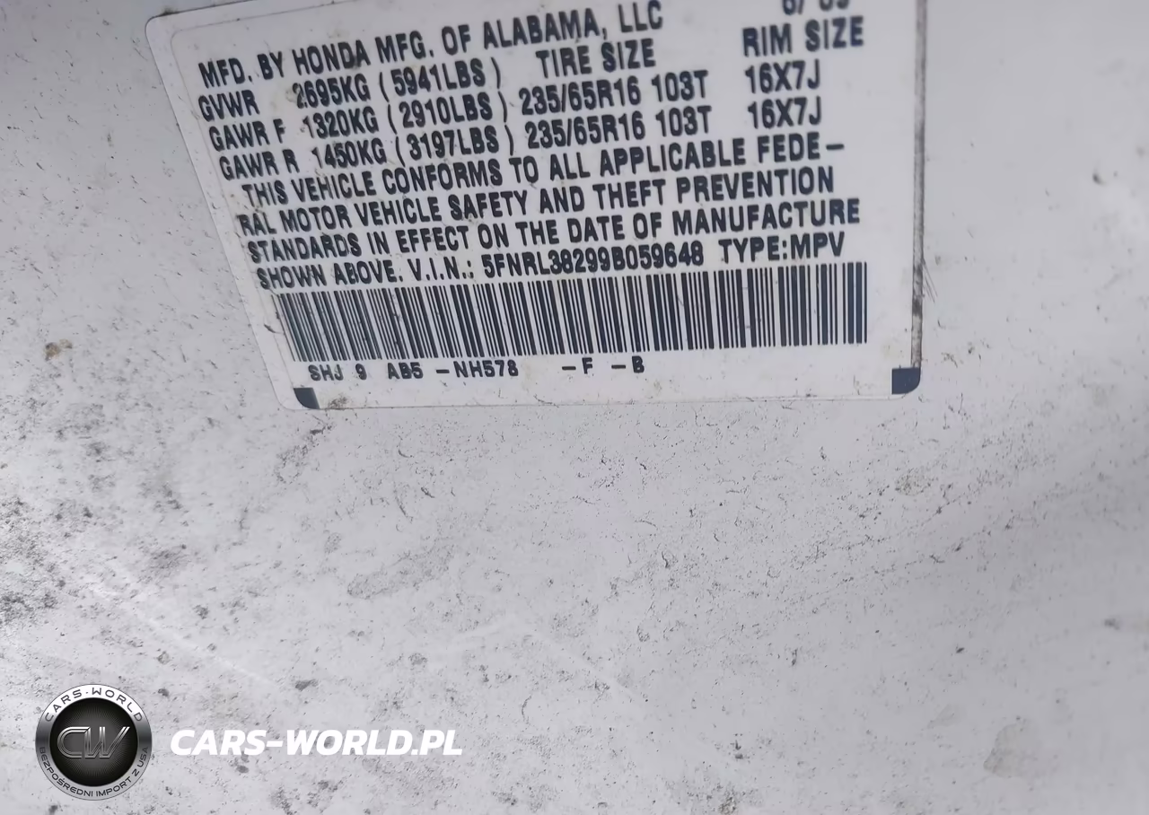 2009 Honda Odyssey Lx VIN:5FNRL38299B059648 - 9