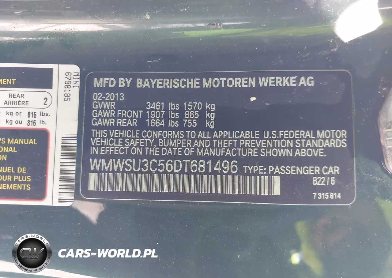 2013 Mini Hardtop Cooper VIN:WMWSU3C56DT681496 - 9