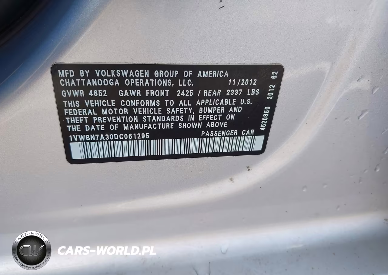 2013 Volkswagen Passat 2.0L Tdi Se VIN:1VWBN7A30DC061295 - 9