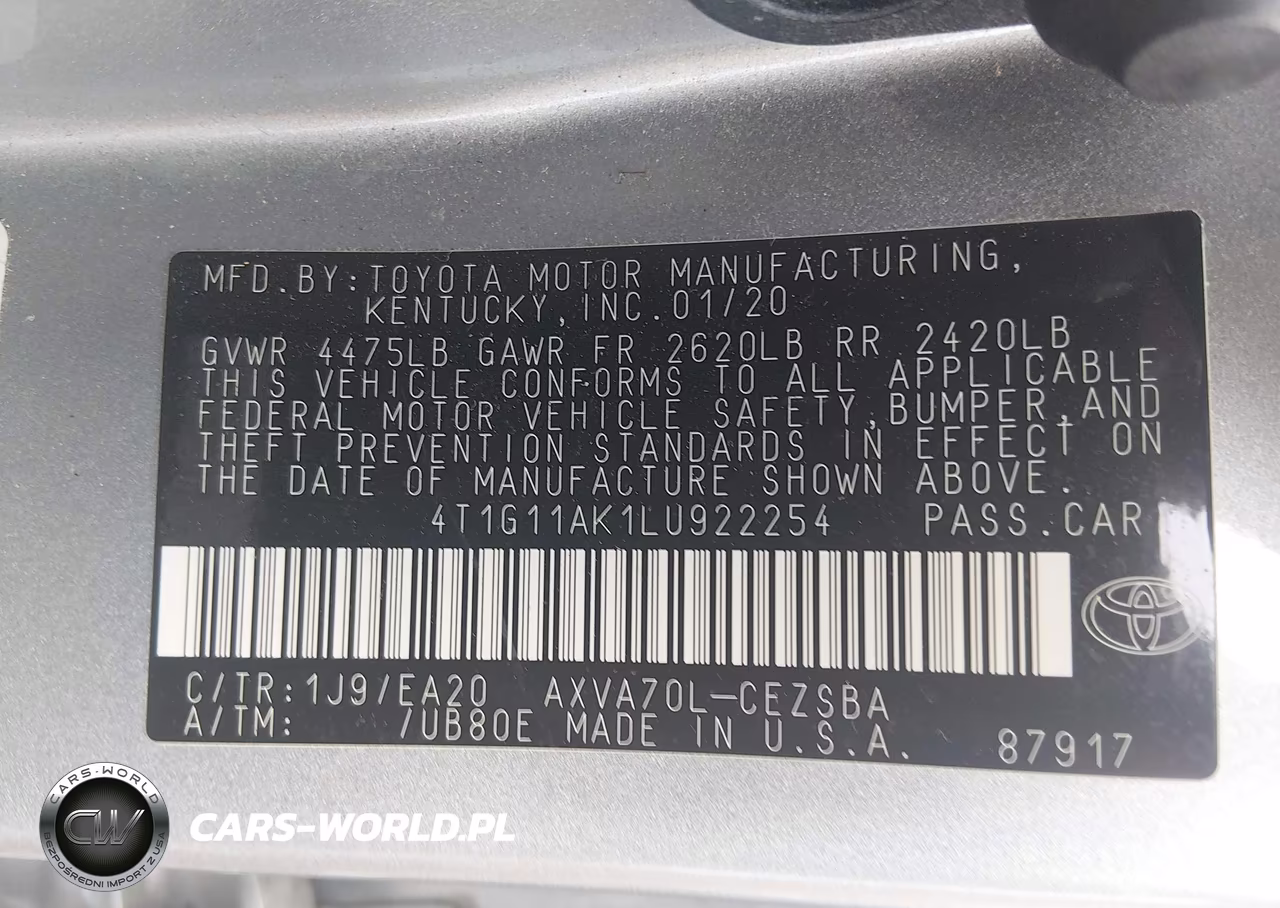 2020 Toyota Camry Se VIN:4T1G11AK1LU922254 - 9
