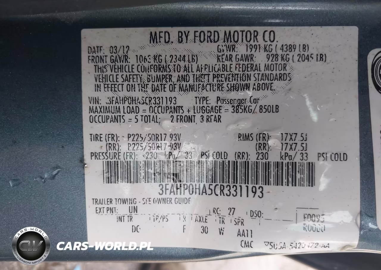 2012 Ford Fusion Se VIN:3FAHP0HA5CR331193 - 9