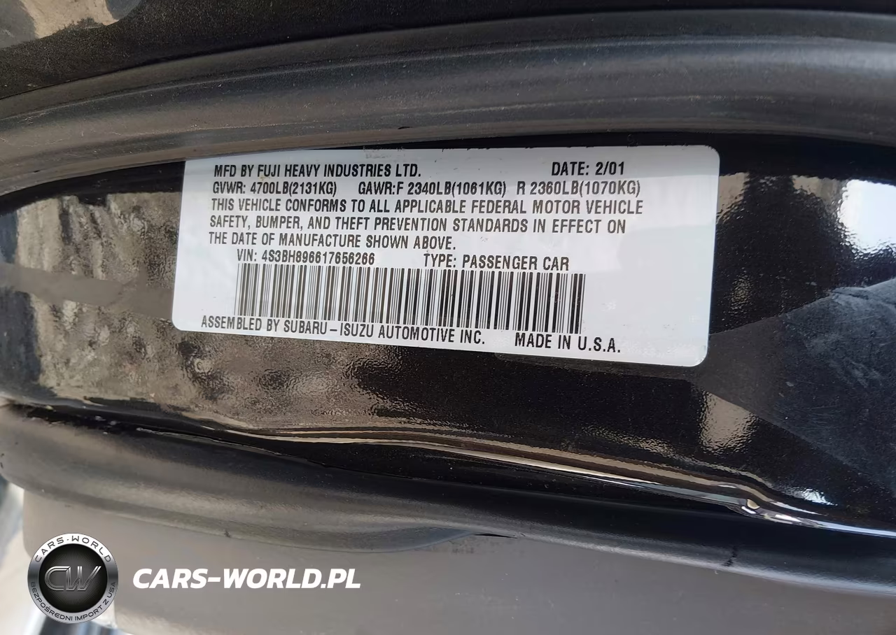 2001 Subaru Outback H6-3.0 VIN:4S3BH896617656266 - 9