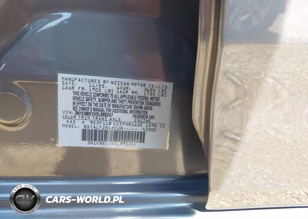 2025 Nissan Versa 1.6 Sv VIN:3N1CN8EVXSL895247 - 9