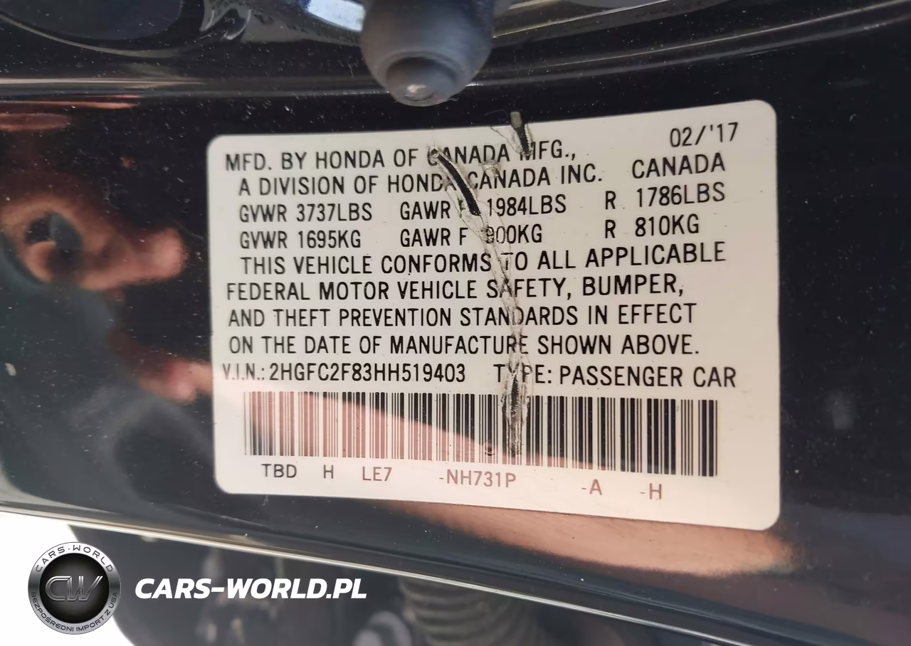 2017 Honda Civic Ex VIN:2HGFC2F83HH519403 - 9