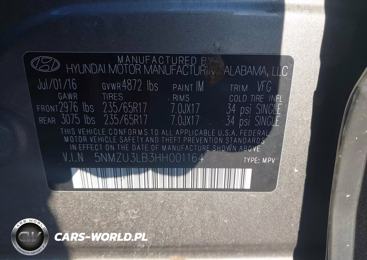 2017 Hyundai Santa Fe Sport 2.4L VIN:5NMZU3LB3HH001164 - 9