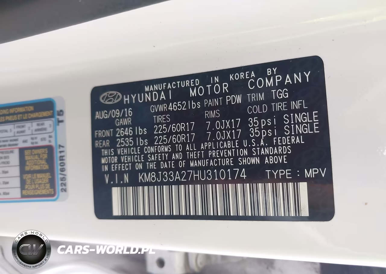2017 Hyundai Tucson Eco VIN:KM8J33A27HU310174 - 9