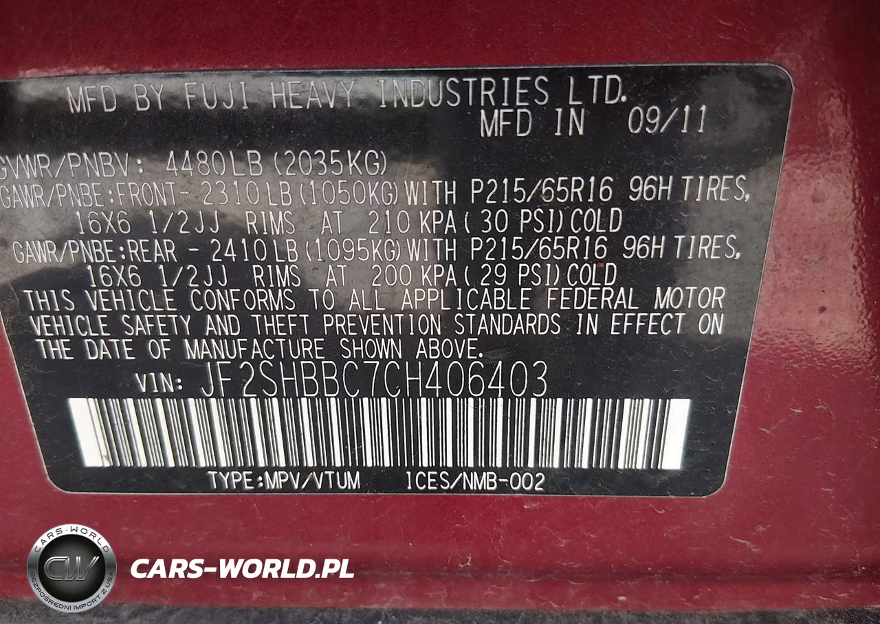 2012 Subaru Forester 2.5X VIN:JF2SHBBC7CH406403 - 9