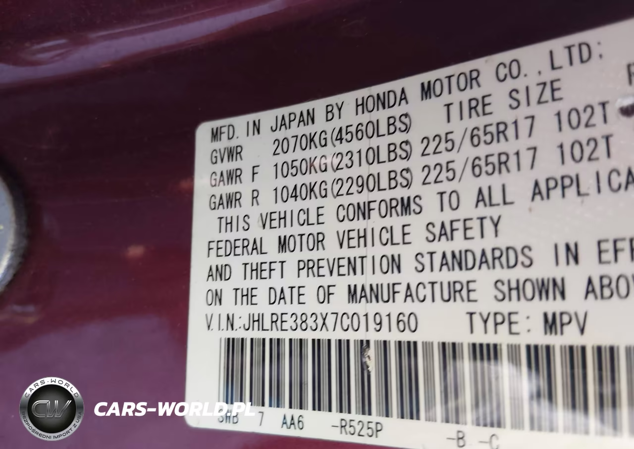 2007 Honda Cr-V Lx VIN:JHLRE383X7C019160 - 9