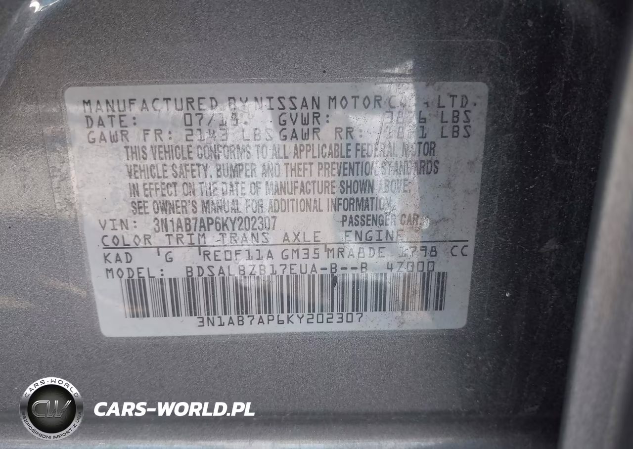 2019 Nissan Sentra S VIN:3N1AB7AP6KY202307 - 9