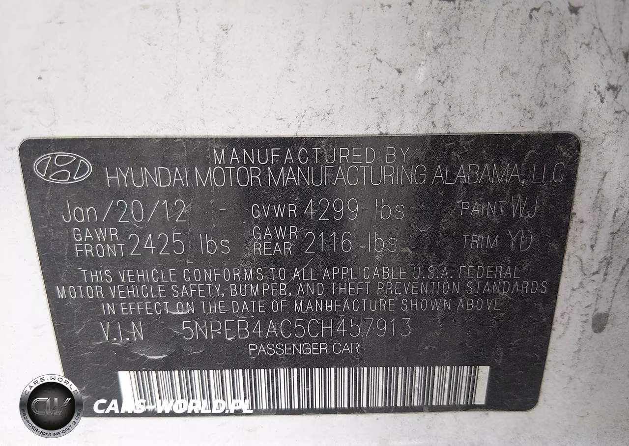 2012 Hyundai Sonata Gls VIN:5NPEB4AC5CH457913 - 9