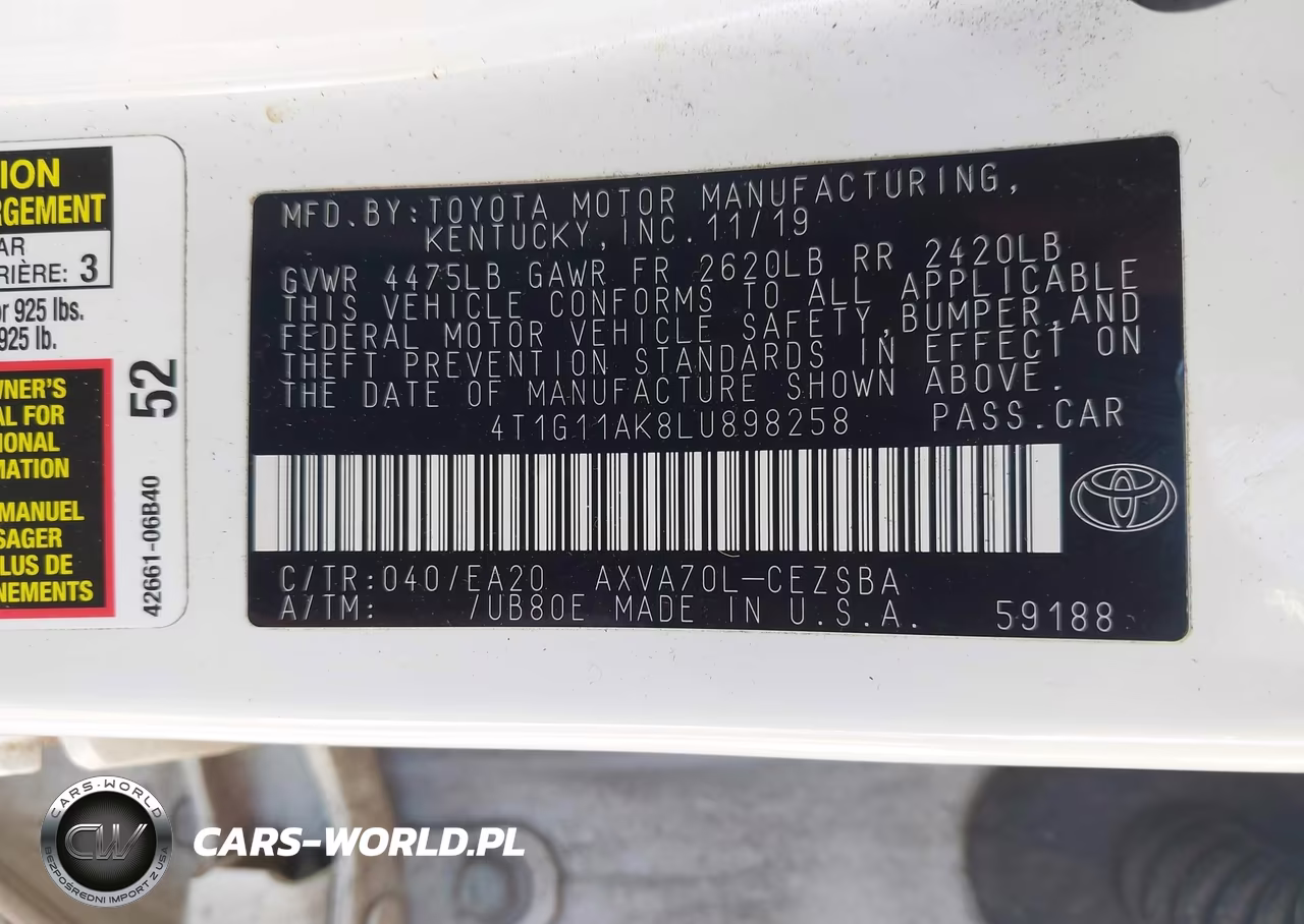 2020 Toyota Camry Se VIN:4T1G11AK8LU898258 - 9
