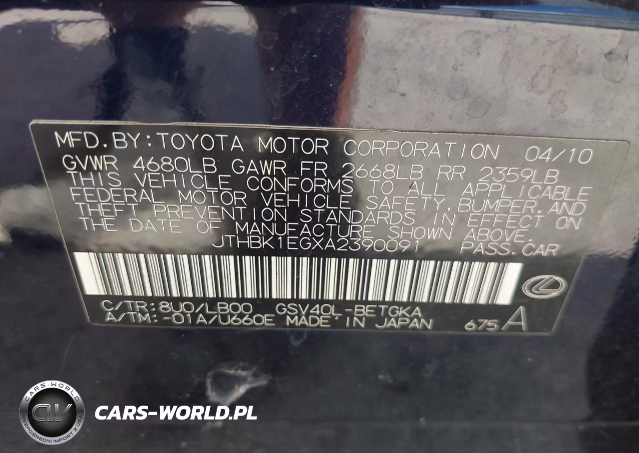 2010 Lexus Es 350 VIN:JTHBK1EGXA2390091 - 9