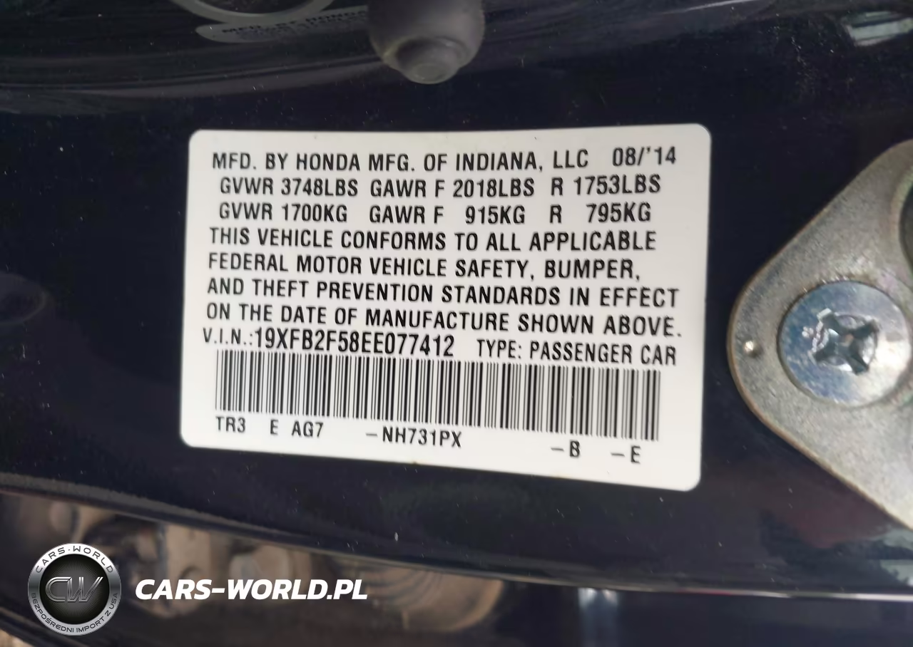 2014 Honda Civic Lx VIN:19XFB2F58EE077412 - 9