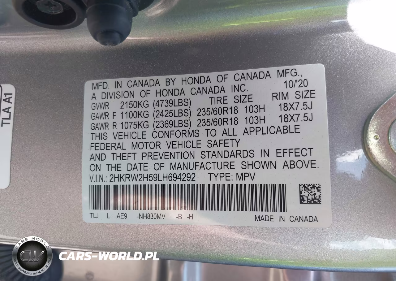 2020 Honda Cr-V Awd Ex VIN:2HKRW2H59LH694292 - 9