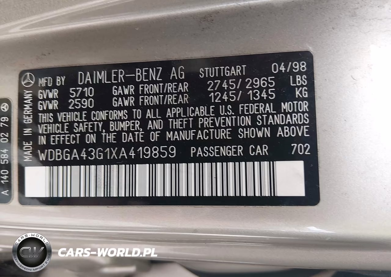1999 Mercedes-Benz S 420 VIN:WDBGA43G1XA419859 - 9