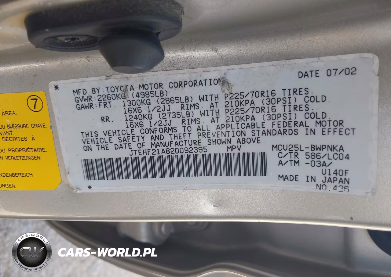 2002 Toyota Highlander Limited V6 VIN:JTEHF21A820092395 - 9