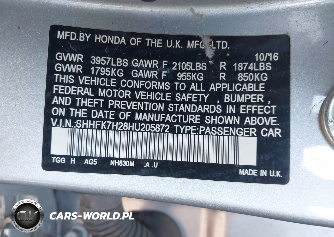 2017 Honda Civic Lx VIN:SHHFK7H28HU205872 - 9