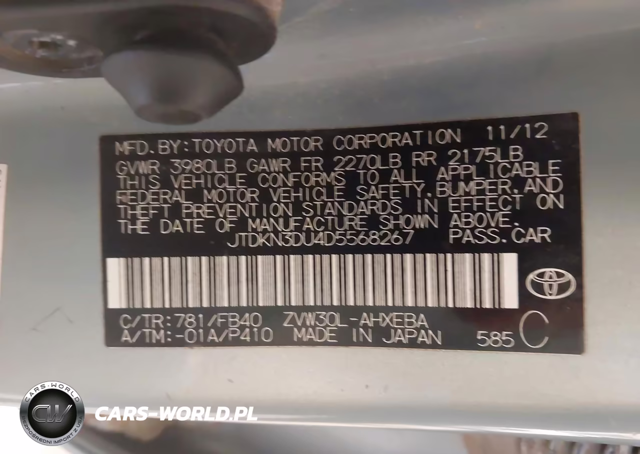 2013 Toyota Prius Two VIN:JTDKN3DU4D5568267 - 9